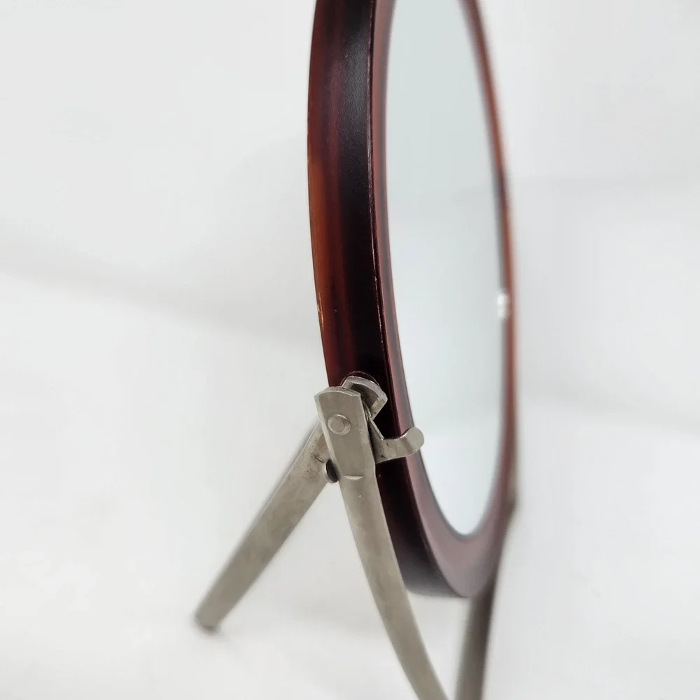 Vintage Ladies Brown Vanity Folding Mirror with Metal Stand Legs